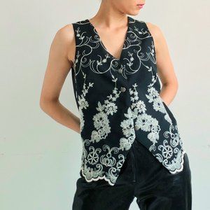 Vintage black embroidery vest